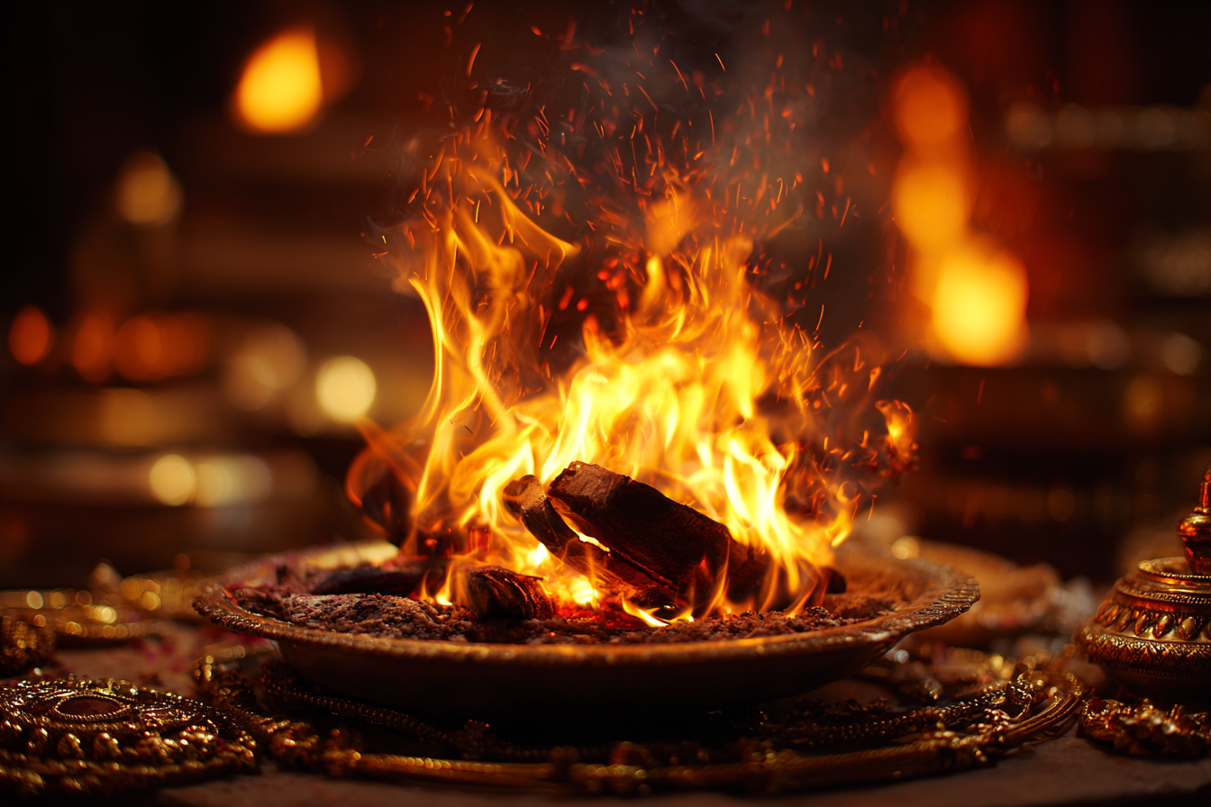 Homam fire ritual close-up